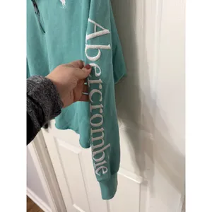Abercrombie & Fitch Teal Quarter Zip Cropped Hoodie‎ Y2K Sleeve Logo M thumbnail 2