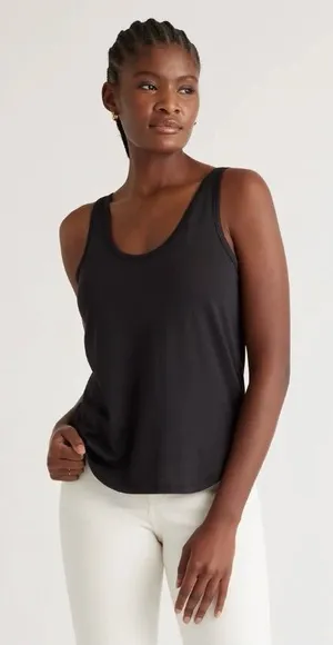 Quince Tank Top Women M Black Scoop Neck Cotton Modal Jersey Basic Minimalist thumbnail 1