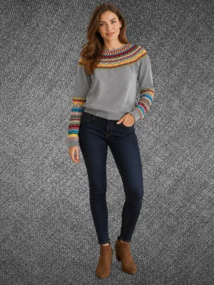 Women’s XL Gray Multicolor Fair Isle Knit Pullover Sweater thumbnail 3