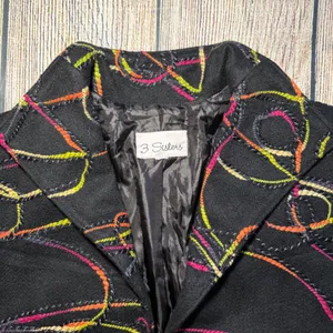 VTG 90s 3‎ Sisters Abstract Open Blazer 3D Stitching Embroidered Womens L USA thumbnail 4