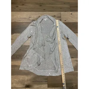 Boston Proper Open‑Knit Sequin Wrap Size M Beige Champagne Lightweight Layer thumbnail 3