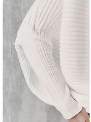 NWT Zara Volume Textured Knit Jumper Sweater Boat Neck White Sz S-M thumbnail 4