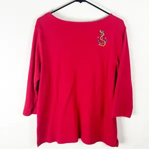 QUACKER FACTORY Red Long Sleeves Embellished Beaded Patriotic Top, Size Large thumbnail 2