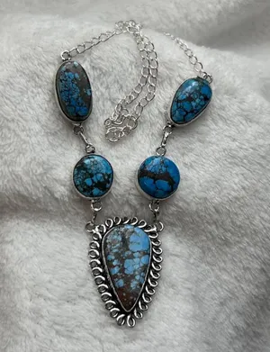 Turquoise Natural Gemstone 925 Silver Plated 16” Necklace thumbnail 1