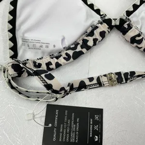 Bikinx Leopard Print Bikini Set Black White‎ Zigzag Trim Triangle Top Small NEW thumbnail 3