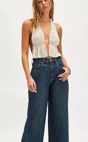 Free People Ibiza nights Beaded Halter Top Ivory NEW thumbnail 5