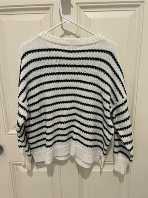 Pink Clover Cream & Black Striped Scoopneck Sweater thumbnail 4