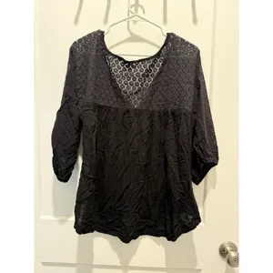 Free People Moon River Easy Top Size Small Black Daisy Lace Peasant Blouse thumbnail 5