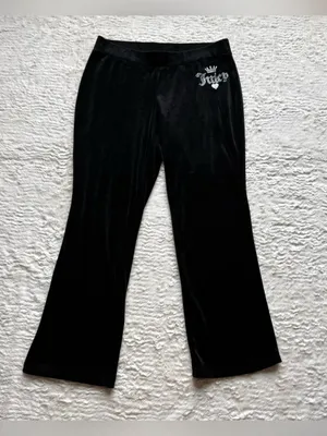 Juicy Couture Velour Track Pants Sweats L Black Velour Bling Cozy Retro Y2K thumbnail 1