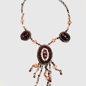 Unique Bronze and Pink Beaded Pendant Necklace thumbnail 3