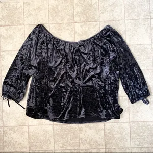 American Eagle Navy Blue Velvet Off Shoulder Top Size XXL thumbnail 4