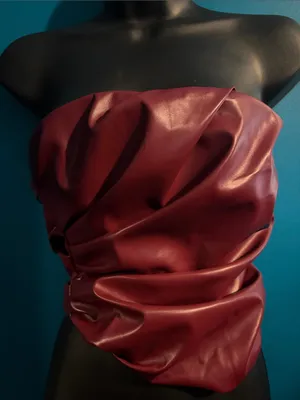 Strapless Draped Faux Leather top in Burgundy thumbnail 1