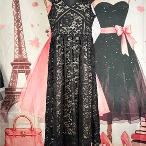 NSR Black Lace A-Line Midi Dress L thumbnail 3