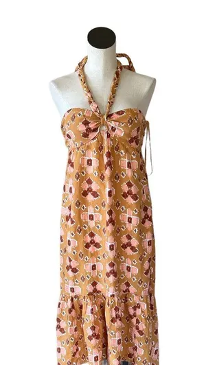 NEW Aerie Braided Halter Hi-lo Midi Maxi Dress Mustard Yellow thumbnail 6
