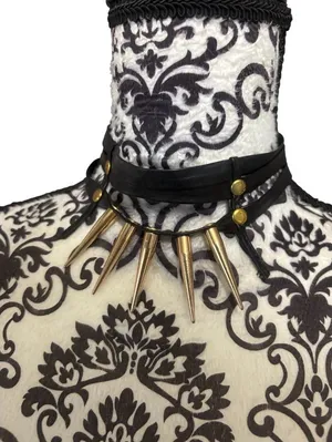 Black Faux Leather Spike Choker Necklace thumbnail 1