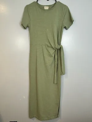 Nation LTD Lavi Tie Front Sage Green Cotton Maxi T-Shirt Dress Size XS thumbnail 9