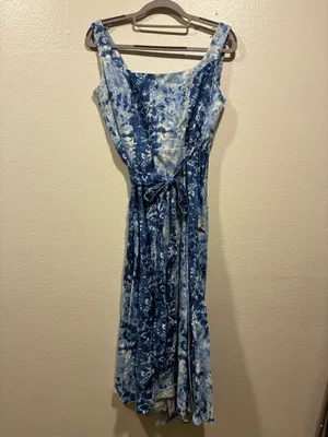 Reformation Blue Linen Tie-Dye Midi Dress M thumbnail 7