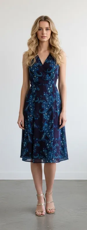 Cabi Treasure Dress Style 3461 Paisley Floral Chiffon Midi Dress Size 12 thumbnail 1
