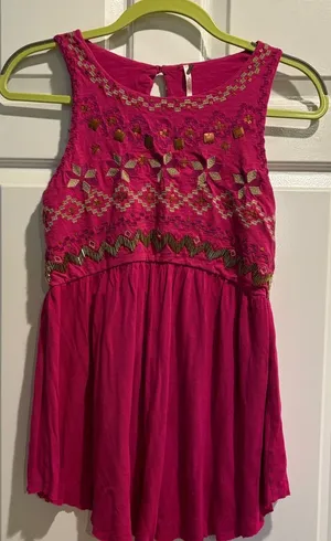 Free people embroidered beaded tank top pink sz S boho thumbnail 1