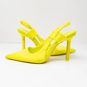 Zara Fabric Wrapped Pointed Toe Slingback High Heels Shoes Neon Yellow 7 thumbnail 1