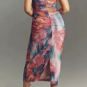 Anthropologie The Soleil Slim Strapless Ruched Mesh Dress (NEW Large) thumbnail 5