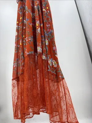 Women's Maxi floral Dress Burnt Orange open back M lace boho casual ruffle thumbnail 5