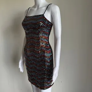 Avec Les Filles Chevron Rainbow Sequin Glam 70’s Party Dress NWT thumbnail 4
