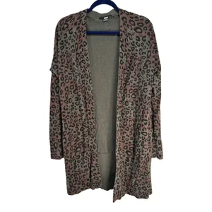 Sanctuary Leopard Print Longline Cardigan Sweater Olive Brown‎ Women's M thumbnail 2