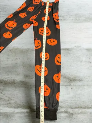 Women's Black Pumpkin Pajama Set with Orange Print thumbnail 5