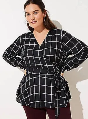 NWT‎ Loft windowpane peplum wrap top thumbnail 1
