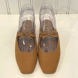 J.Crew Mary Jane Mules Womens 6 Tan Suede Square Toe Bow Balletcore Flat CL331 thumbnail 4