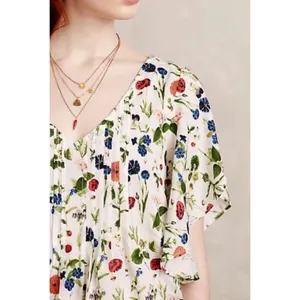 Anthropologie MAEVE Maya Floral Fluttered Top Blouse Strawberry Fruit Berries 2‎ thumbnail 5