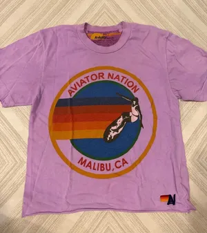Aviator Nation Malibu CA Lilac Purple Graphic Tee XS Womens Soft T-Shirt thumbnail 1