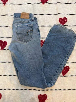 Y2K 2000s LOW RISE American Eagle Outfitters Women’s Light Blue Boot Cut Jeans thumbnail 2