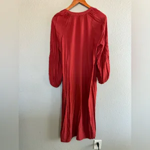 Mango NWOT‎ Rust Orange Embroidered Sleeve A-Line Maxi Dress thumbnail 4