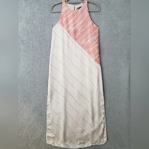 Zara Satin Effect Maxi Dress XS Long Striped Sleeveless Flowy Side Slits Lined thumbnail 5