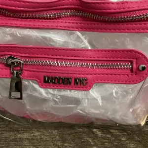 MADDEN NYC New! Women’s clear convertible fanny pack with pouch hot pink thumbnail 2