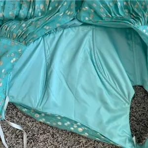 SHOSHANNA | Silk Blend Teal/Metallic Gold Rayna One-Shoulder Cocktail Dress Sz 4 thumbnail 10