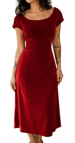 Kinji Red Velvet Off Shoulder Midi Dress Japanese Harajuku Medium thumbnail 1