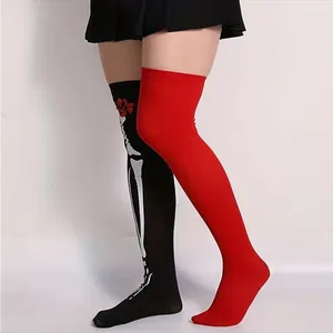Skeleton‎ Pattern Thigh High Socks, Halloween Cosplay Over The Knee Socks thumbnail 2