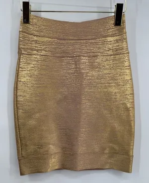 HERVE LEGER Champagne Gold Combo Bandage Fancy Mini Holiday Skirt small‎ thumbnail 1