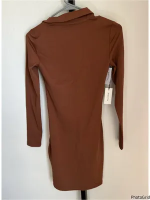 Aritizia Babaton Sullivan Contour Brown Long Sleeve Collared Dress Small NEW thumbnail 2