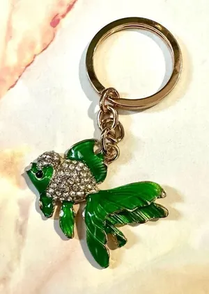 Green rhinestone fish keychain Gold thumbnail 1