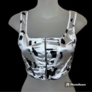 Women’s Cow Print Corset Style Crop Tank Size Small thumbnail 2