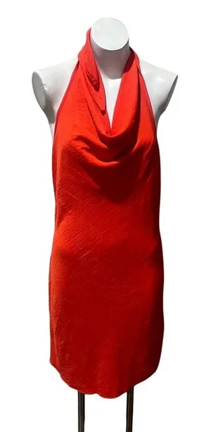 See You Monday Dress Womens L Orange Halter Cowl Neck Backless Slip Midi thumbnail 1