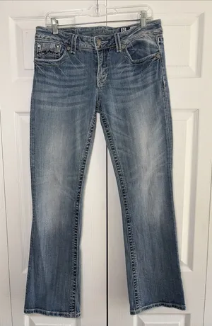Miss Me Bootcut Jeans Womens 32 Blue Embellished Wing Pocket Stretch thumbnail 1
