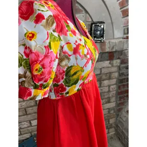 maxi Dress empire waist puff sleeve floral red yellow green 1970s thumbnail 6