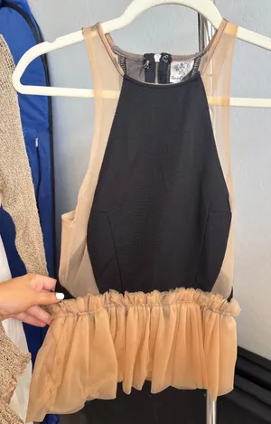 vintage Peplum Top Mesh Panel Tulle Ruffle Sleeveless Black Tan Angel Biba thumbnail 1