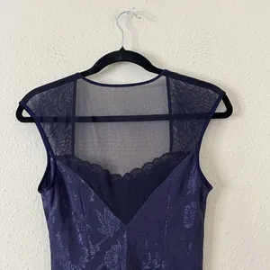 Vintage Gold Label Victoria’s Secret Navy Jacquard Satin Maxi Dress Goth Fairy M thumbnail 5