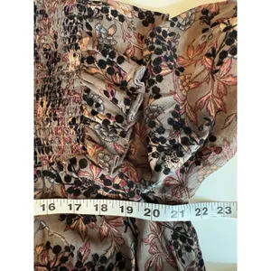 Knox Rose Floral Ruffle Smocked Yoke Top Taupe Black Floral Velvet Romantic Sz L thumbnail 8